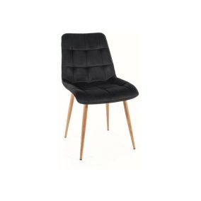 Chic D Velvet Fekete Bársony Étkezőszék Tölgy Lábakkal