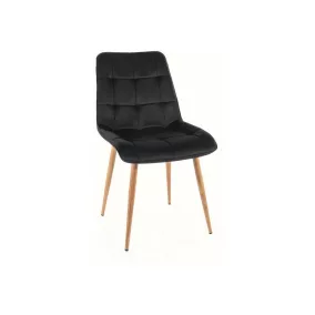 Chic D Velvet Fekete Bársony Étkezőszék Tölgy Lábakkal