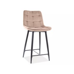   Chic H-2 Bársony Bézs Félmagas Bárszék Fekete Fémvázas