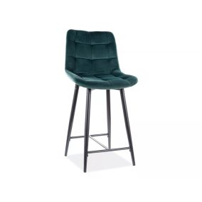   Chic H-2 Bárszék Zöld Bársony Kárpitozással Fekete Fém Vázzal