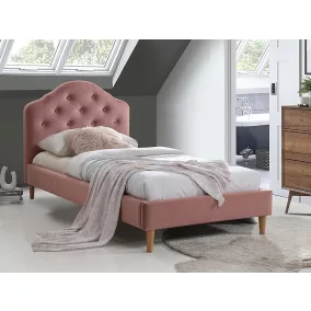   Chloe Velvet Antik Rózsaszín Bársony Egyszemélyes Ágy Steppelt Fejtámlával