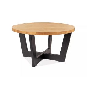   Cono Kerek Laminált Tölgy Dohányzóasztal Fekete Fém Vázzal