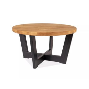 Cono Kerek Tölgyfa Dohányzóasztal Fekete Fém Vázzal