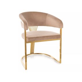 Crown Velvet Bársony Étkezőszék Bézs Arany Vázzal