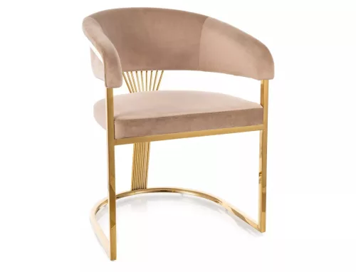 Crown Velvet Bársony Étkezőszék Bézs Arany Vázzal