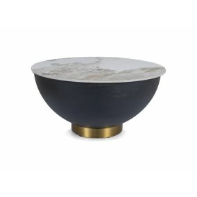   Cyprus Luxus Kerek Dohányzóasztal Kerámia Márvány-Fehér Arany Díszítéssel