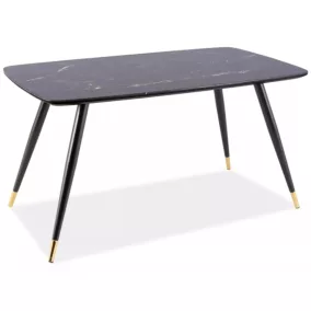   Cyryl I Márvány Hatású Üveglapos Étkezőasztal Fekete-Arany