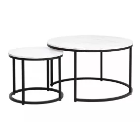   Dion Márvány Hatású Kerek Dohányzóasztal Szett Fehér Laminált Lappal