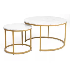   Dion Luxus Márvány Dohányzóasztal Szett Laminált Fehér-Arany