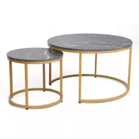   Dion Luxus Márvány Hatású Kerek Dohányzóasztal Szett Arany Vázzal