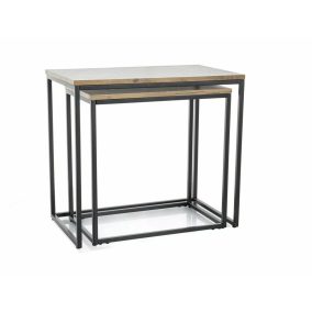   Doblo Artisan MDF Egymásba Tolható Dohányzóasztal Szett Tölgy/Fekete