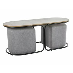   Dual Artisan Ovális Dohányzóasztal Kárpitozott Puffokkal MDF Tölgy/Fekete