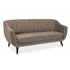   Elite Bársony Háromszemélyes Kanapé Sötét Bézs Wenge Lábakkal