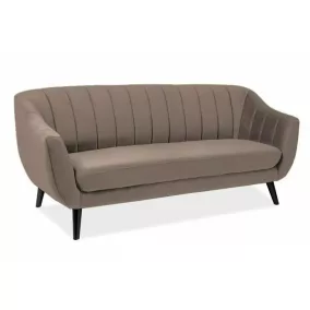   Elite Bársony Háromszemélyes Kanapé Sötét Bézs Wenge Lábakkal