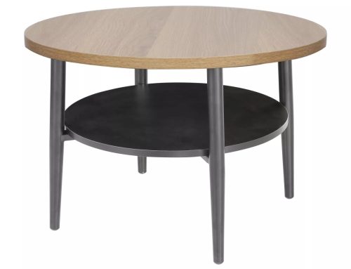 Ella B Kerek Tölgy Dohányzóasztal Fekete Fém Vázzal