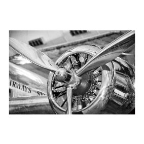 Vintage Repülőgép Motor Üvegkép Fekete-Fehér 120x80