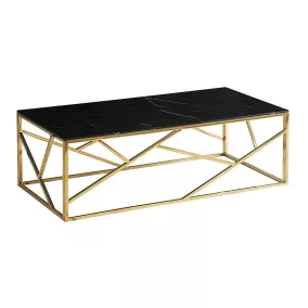   Escada A II Márvány Hatású Edzett Üveg Dohányzóasztal Arany Vázzal