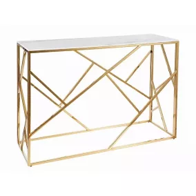   Escada C II Márvány Hatású Üveg Konzolasztal Arany Geometrikus Vázzal