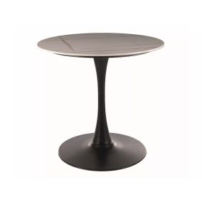   Espero Kerek Kerámia Étkezőasztal Fehér Matt Lappal és Fekete Fém Talppal