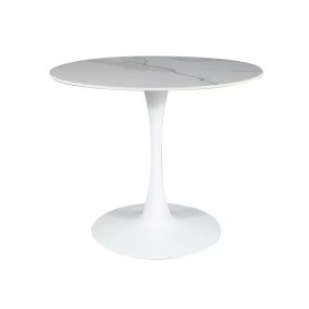   Espero Calacatta Kerek Kerámia Étkezőasztal Fehér Márvány Mintázattal