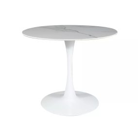   Espero Calacatta Kerek Kerámia Étkezőasztal Fehér Márvány Mintázattal