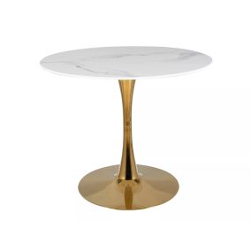   Espero Calacatta Kerek Kerámia Étkezőasztal Fehér-Arany Márvány Hatású Lappal