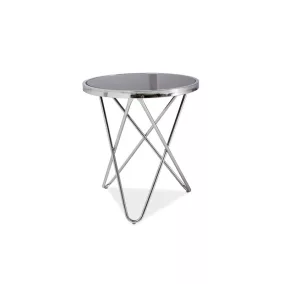 Fabia Kerek Üveg Dohányzóasztal Fekete Króm Vázzal