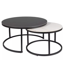   Ferrante Luxury Kerek Kerámia Dohányzóasztal Szett Márvány Fekete-Fehér