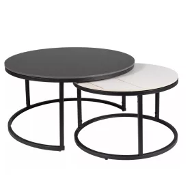   Ferrante Luxury Kerek Kerámia Dohányzóasztal Szett Márvány Fekete-Fehér