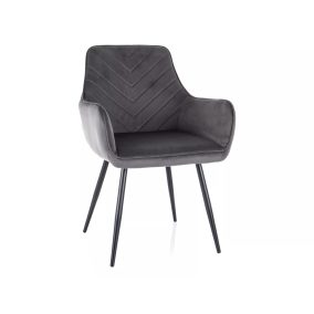   Fig Velvet Étkezőszék Szürke Bársony Fekete Fém Vázzal