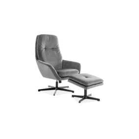   Ford Velvet Luxus Pihenőfotel Bársony Szürke Lábtartóval