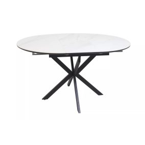   Gaston Ceramic Kihúzható Kerek Étkezőasztal Matt Fehér/Fekete