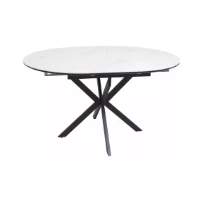   Gaston Ceramic Kihúzható Kerek Étkezőasztal Matt Fehér/Fekete