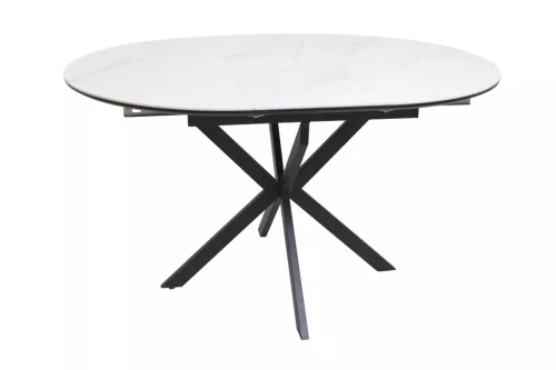 Gaston Ceramic Kihúzható Kerek Étkezőasztal Matt Fehér/Fekete