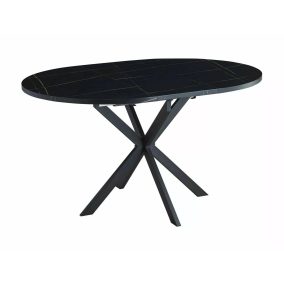   Gaston Kinyitható Kerek Étkezőasztal Márvány Hatású MDF Fekete