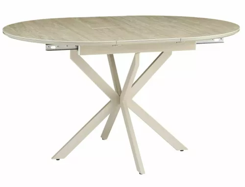 Gaston Ceramic 100 kerek bővíthető étkezőasztal MDF kerámia bevonattal bézs travertino mintázat kasmír fém lábbal