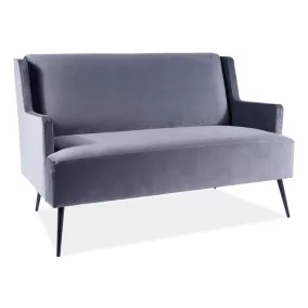   Gemma Velvet Kétszemélyes Bársony Kanapé Szürke Fekete Lábakkal