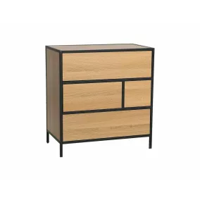   Geo K4 Tölgy Fiókos Komód Fekete Fém Vázzal Push-to-Open Rendszerrel