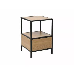   Geo S Laminált Tölgy Éjjeliszekrény Fekete Fém Vázzal Push-to-Open Fiókkal