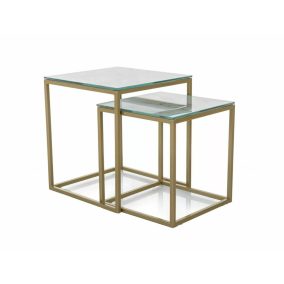   Gloria II Luxus Üveg Dohányzóasztal Szett Fehér Arany Vázzal