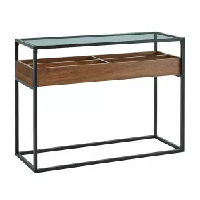   Harmony C Modern Üveg Konzolasztal Dió Fekete Tárolórekesszel