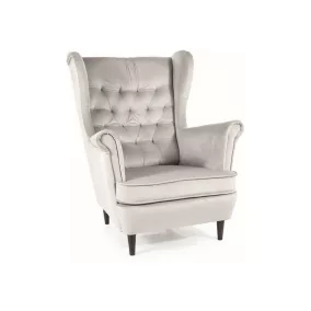   Harry Velvet Elegáns Füles Fotel Bársony Világosszürke Tűzött
