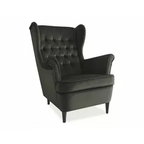 Harry Velvet Füles Fotel Bársony Fekete Elegáns