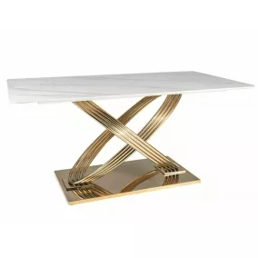   Hermes Luxus Kerámia Étkezőasztal Fehér Márvány Arany Vázzal