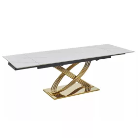   Hermes II Kinyitható Kerámia Étkezőasztal Márvány Fehér Arany