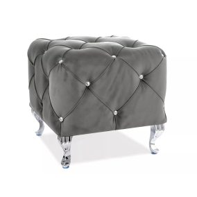   Hestia Elegance Kristály Bársony Puff Szürke Ezüst Lábakkal