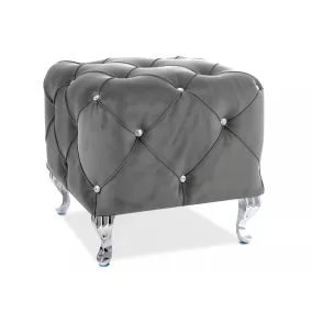   Hestia Elegance Kristály Bársony Puff Szürke Ezüst Lábakkal