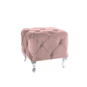   Hestia Elegance Kristály Bársony Puff Antik Rózsaszín Ezüst Lábakkal