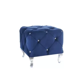   Hestia Elegance Négyzetes Puff Bársony Tengerészkék Kristálygombos