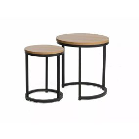 Hola Kerek Tölgy Dohányzóasztal Szett Fekete Fém Vázzal